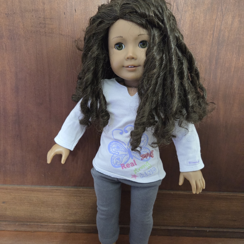 American Girl Doll with Brown Hair and White Outfit